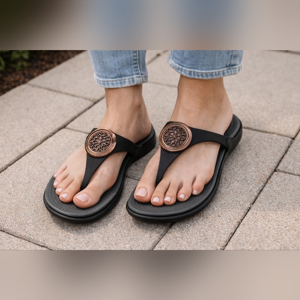 Gray Sandals with Gold Details